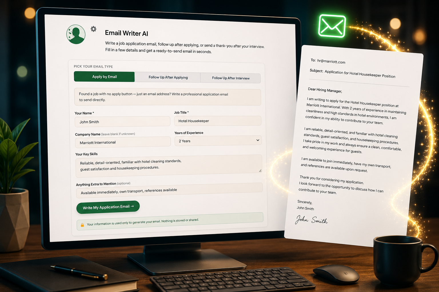AI Email Writer — professional job application emails