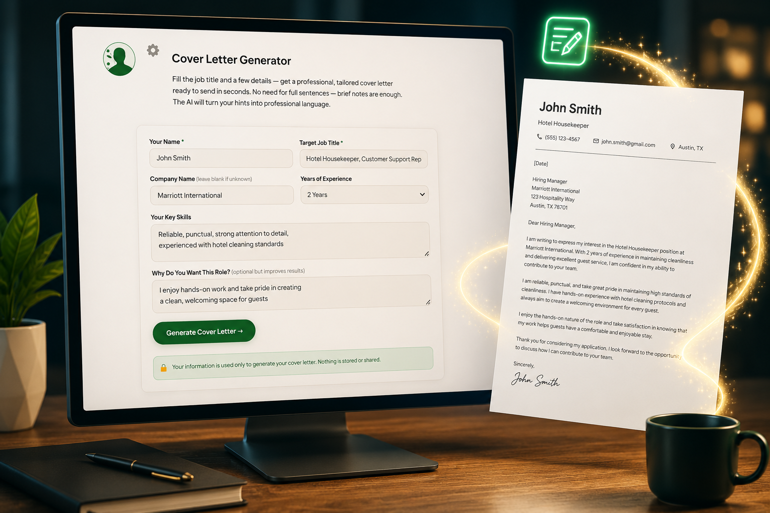 Cover Letter Generator — tailored cover letters in seconds